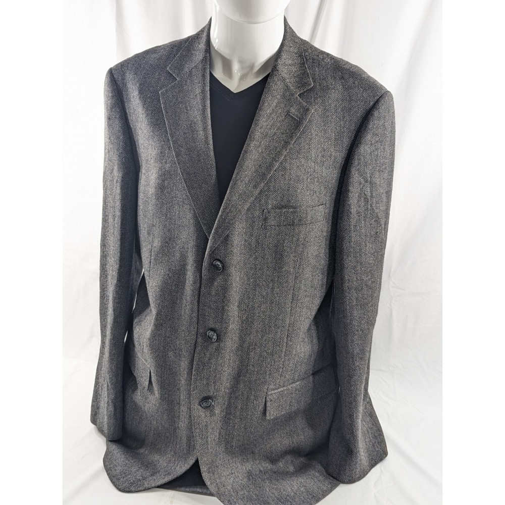 Stafford Blazer Sport Coat Jacket Lambswool 42L 3 Button Gray Herringbone